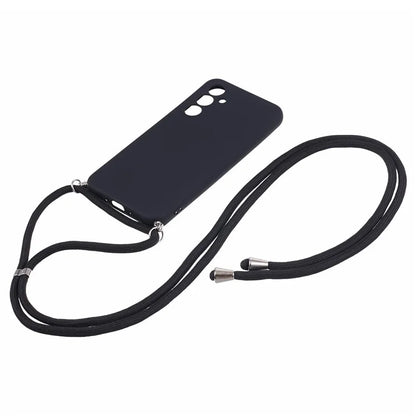 For Samsung Galaxy A14 5G / A14 4G Case Fiber Lining Rubberized TPU Cover with Long Lanyard