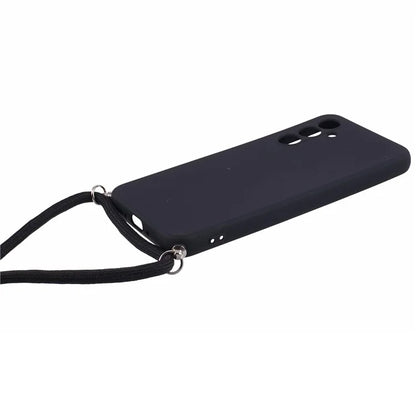 For Samsung Galaxy A14 5G / A14 4G Case Fiber Lining Rubberized TPU Cover with Long Lanyard