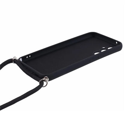 For Samsung Galaxy A14 5G / A14 4G Case Fiber Lining Rubberized TPU Cover with Long Lanyard
