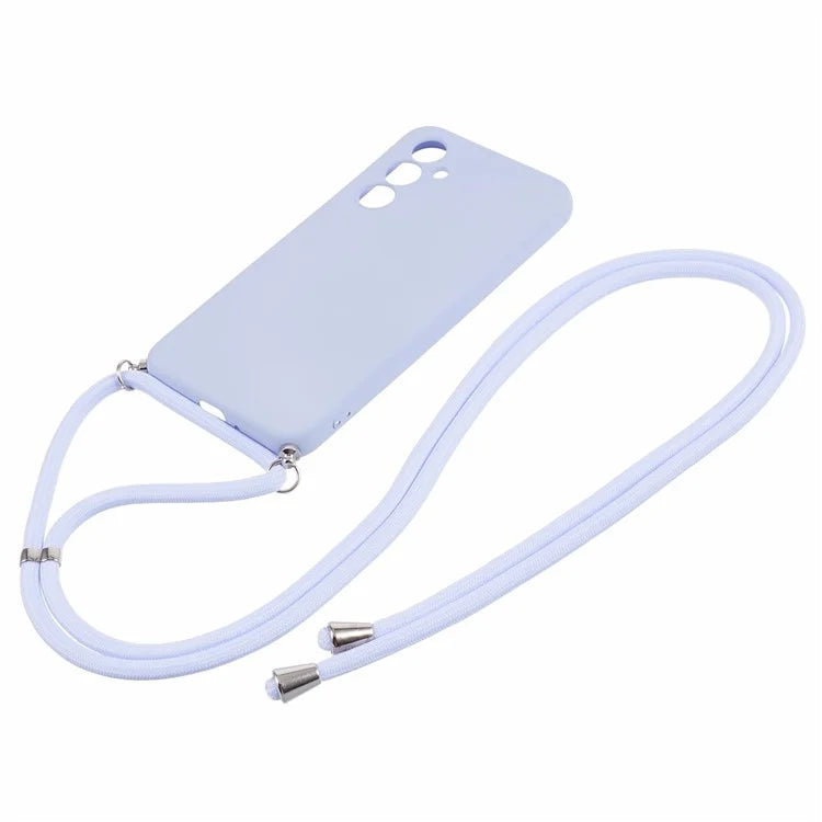 For Samsung Galaxy A14 5G / A14 4G Case Fiber Lining Rubberized TPU Cover with Long Lanyard
