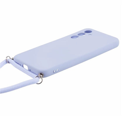 For Samsung Galaxy A14 5G / A14 4G Case Fiber Lining Rubberized TPU Cover with Long Lanyard