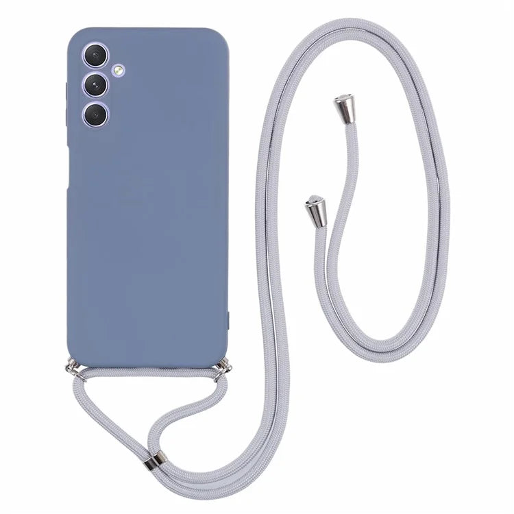 For Samsung Galaxy A14 5G / A14 4G Case Fiber Lining Rubberized TPU Cover with Long Lanyard