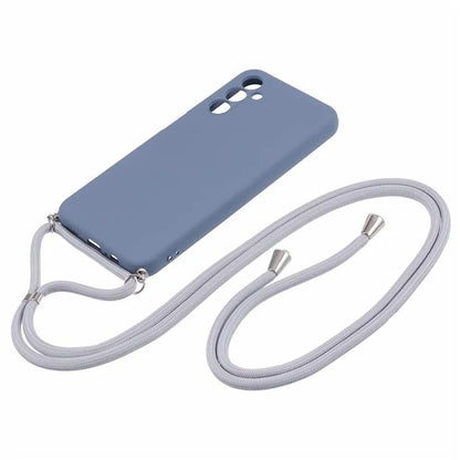 For Samsung Galaxy A14 5G / A14 4G Case Fiber Lining Rubberized TPU Cover with Long Lanyard