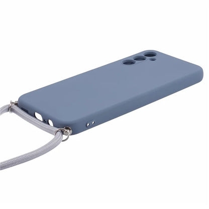 For Samsung Galaxy A14 5G / A14 4G Case Fiber Lining Rubberized TPU Cover with Long Lanyard