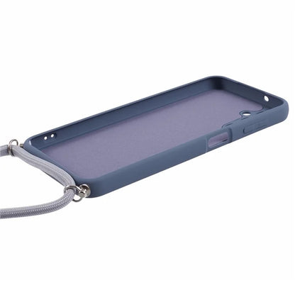 For Samsung Galaxy A14 5G / A14 4G Case Fiber Lining Rubberized TPU Cover with Long Lanyard