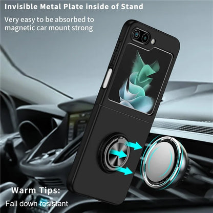 For Samsung Galaxy Z Flip5 5G Hard PC Phone Case Ring Kickstand Cover Support Magnetic Car Mount