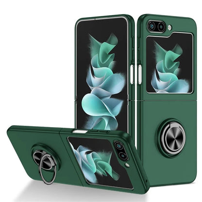 For Samsung Galaxy Z Flip5 5G Hard PC Phone Case Ring Kickstand Cover Support Magnetic Car Mountish Green