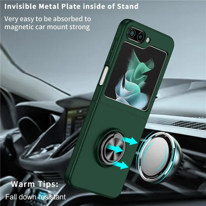 For Samsung Galaxy Z Flip5 5G Hard PC Phone Case Ring Kickstand Cover Support Magnetic Car Mountish Green