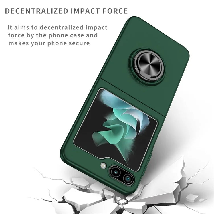 For Samsung Galaxy Z Flip5 5G Hard PC Phone Case Ring Kickstand Cover Support Magnetic Car Mountish Green