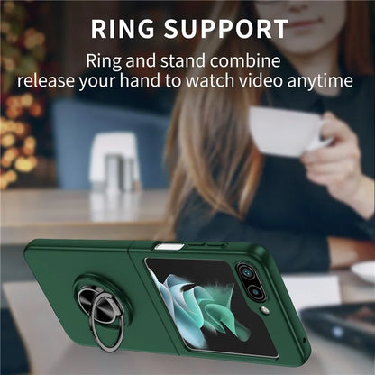 For Samsung Galaxy Z Flip5 5G Hard PC Phone Case Ring Kickstand Cover Support Magnetic Car Mountish Green