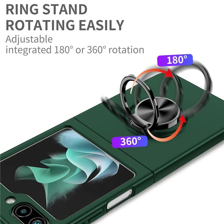 For Samsung Galaxy Z Flip5 5G Hard PC Phone Case Ring Kickstand Cover Support Magnetic Car Mountish Green