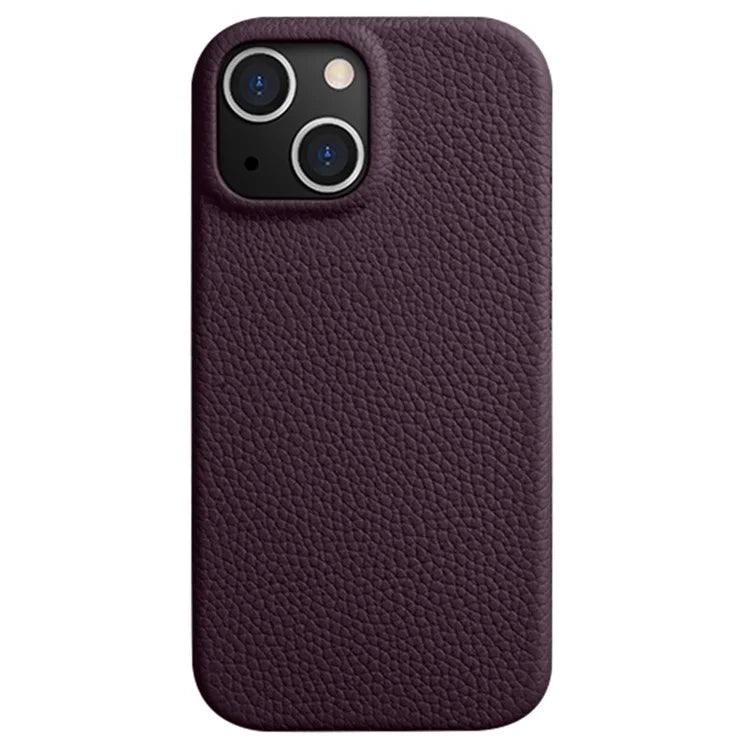MELKCO For iPhone 14 Anti-drop Case Genuine Cow Leather+PC Phone Cover Compatible with MagSafe