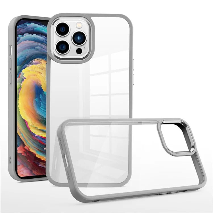 For iPhone 15 Pro Max TPU+Hard PC Metal Button Lens Frame Cover Phone Shell Clear Phone Case