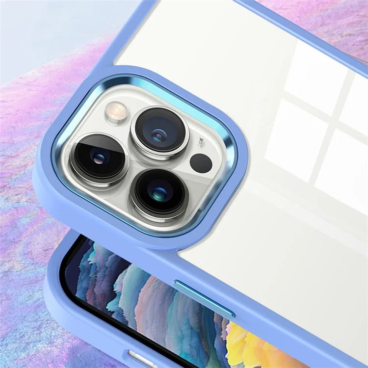 For iPhone 15 Pro Max TPU+Hard PC Metal Button Lens Frame Cover Phone Shell Clear Phone Case