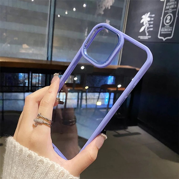 For iPhone 15 Pro Max TPU+Hard PC Metal Button Lens Frame Cover Phone Shell Clear Phone Case