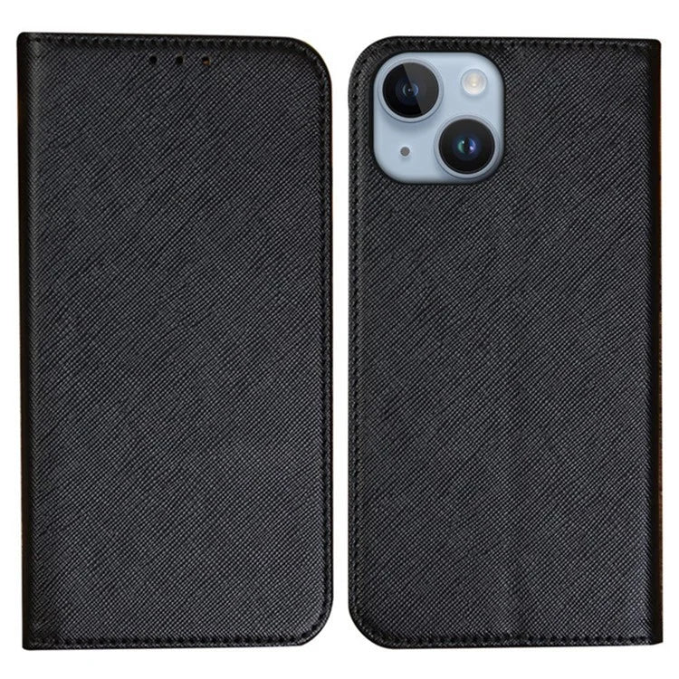 For iPhone 15 Wallet Phone Case PU Leather Cross Texture Stand Magnetic Cover