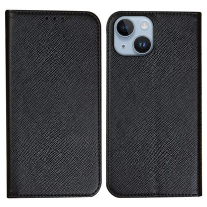 For iPhone 15 Wallet Phone Case PU Leather Cross Texture Stand Magnetic Cover