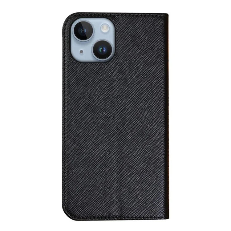 For iPhone 15 Wallet Phone Case PU Leather Cross Texture Stand Magnetic Cover