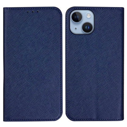 For iPhone 15 Wallet Phone Case PU Leather Cross Texture Stand Magnetic Cover