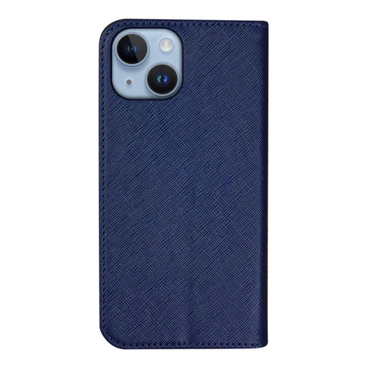 For iPhone 15 Wallet Phone Case PU Leather Cross Texture Stand Magnetic Cover