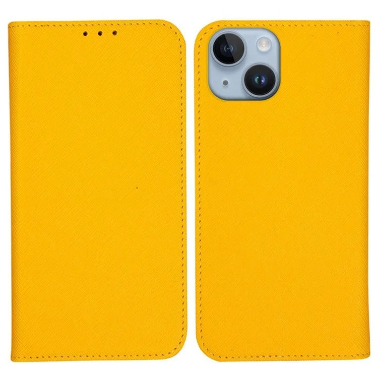 For iPhone 15 Wallet Phone Case PU Leather Cross Texture Stand Magnetic Cover