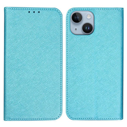 For iPhone 15 Wallet Phone Case PU Leather Cross Texture Stand Magnetic Cover