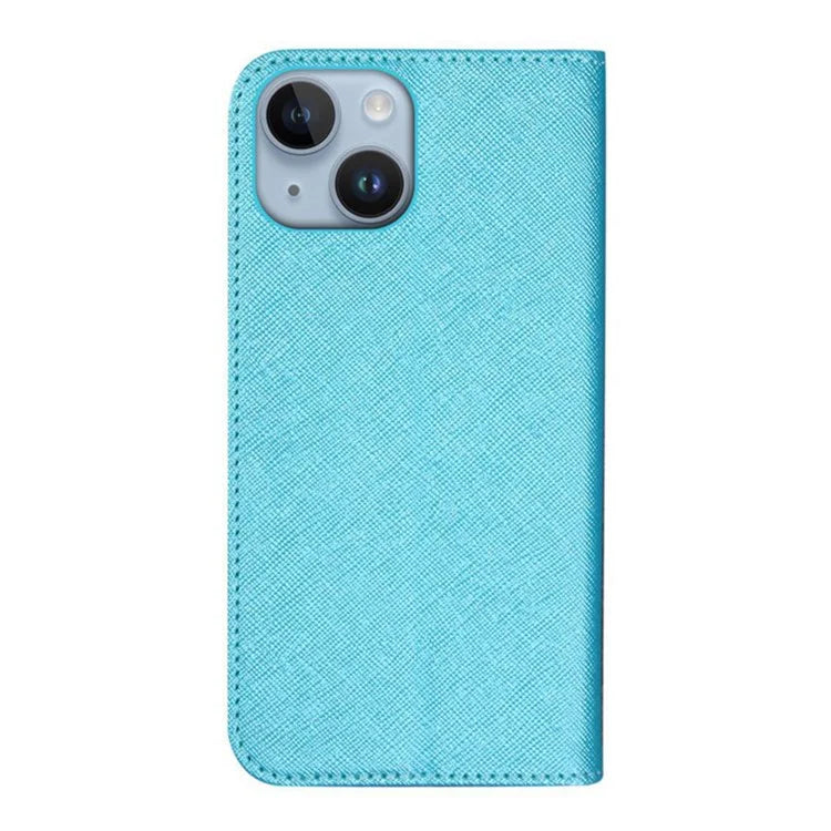 For iPhone 15 Wallet Phone Case PU Leather Cross Texture Stand Magnetic Cover