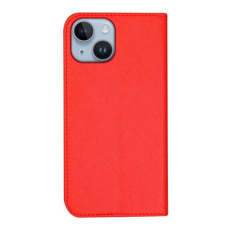For iPhone 15 Wallet Phone Case PU Leather Cross Texture Stand Magnetic Cover