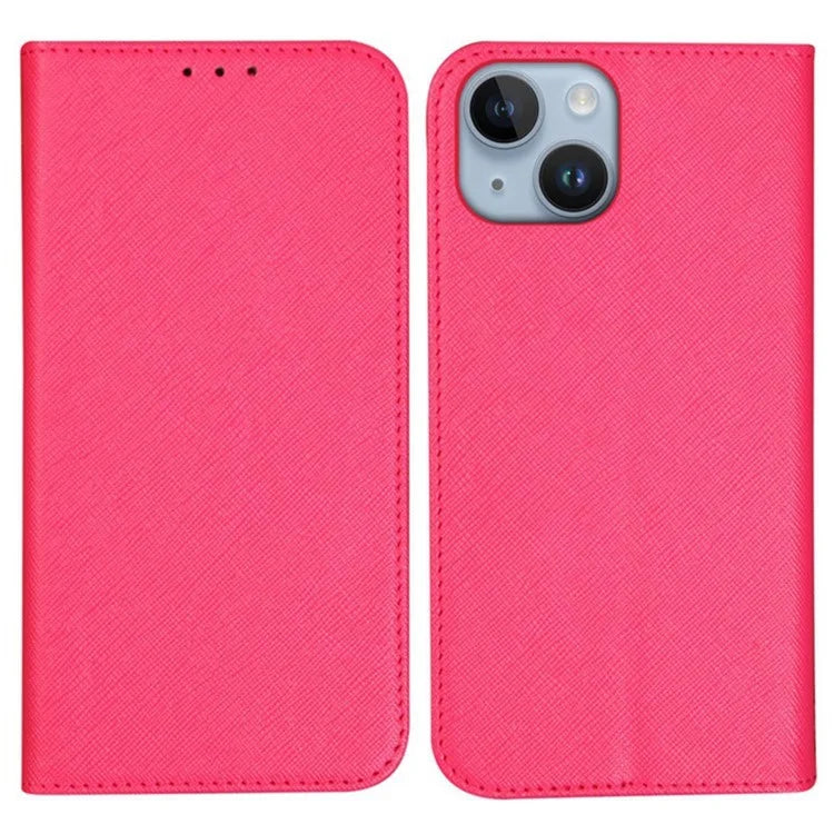 For iPhone 15 Wallet Phone Case PU Leather Cross Texture Stand Magnetic Cover