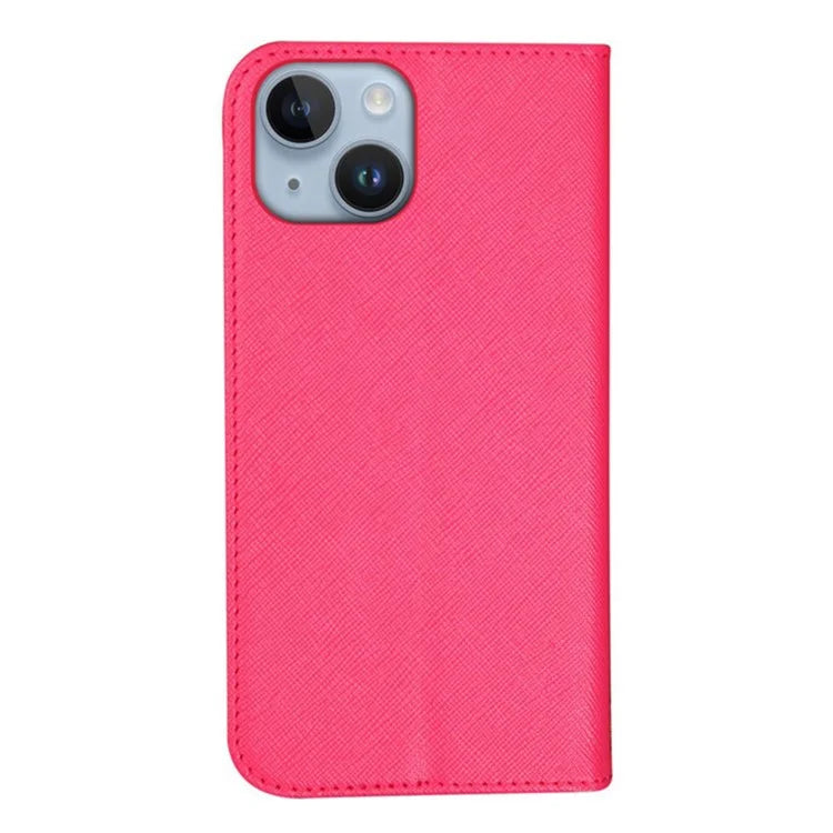 For iPhone 15 Wallet Phone Case PU Leather Cross Texture Stand Magnetic Cover