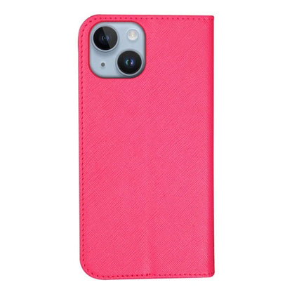 For iPhone 15 Wallet Phone Case PU Leather Cross Texture Stand Magnetic Cover