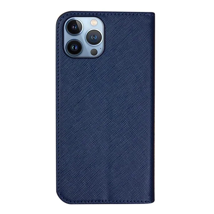 For iPhone 15 Pro Max PU Leather Magnetic Closure Phone Case Cross Texture Stand Wallet Cover