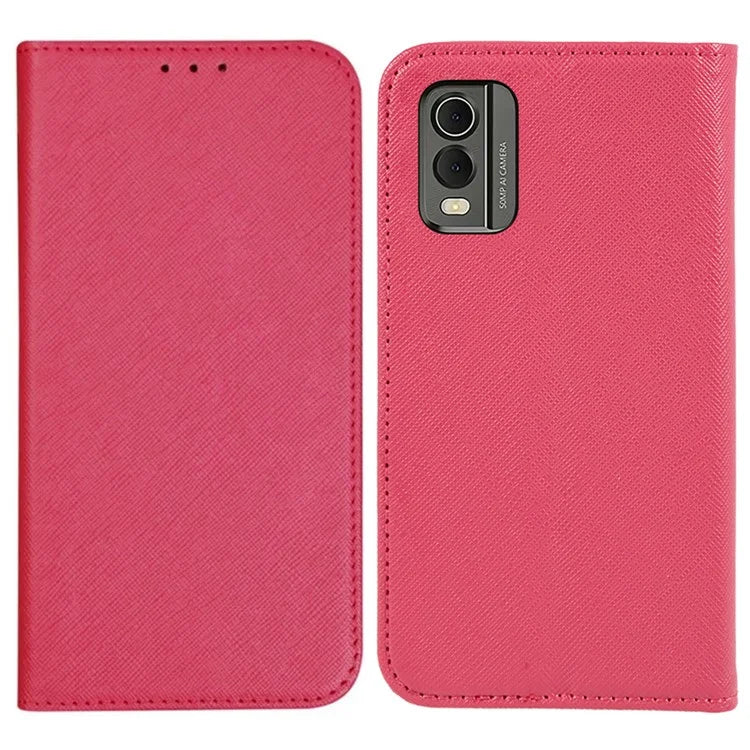 For Nokia C32 Magnetic Closing PU Leather Case Cross Texture Stand Wallet Protective Phone Cover