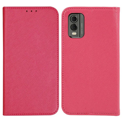 For Nokia C32 Magnetic Closing PU Leather Case Cross Texture Stand Wallet Protective Phone Cover