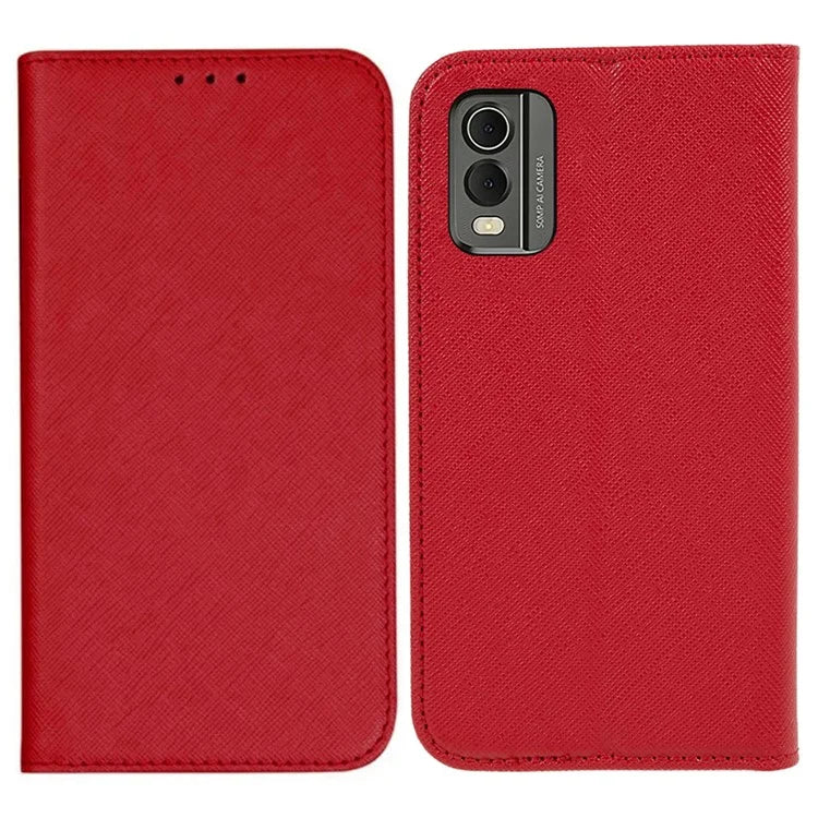 For Nokia C32 Magnetic Closing PU Leather Case Cross Texture Stand Wallet Protective Phone Cover