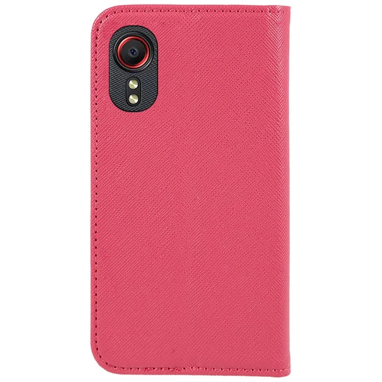 For Samsung Galaxy Xcover 5 Shockproof PU Leather Wallet Stand Case Cross Texture Phone Cover