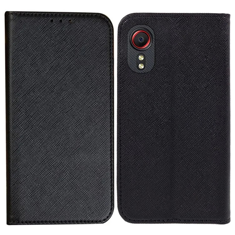 For Samsung Galaxy Xcover 5 Shockproof PU Leather Wallet Stand Case Cross Texture Phone Cover
