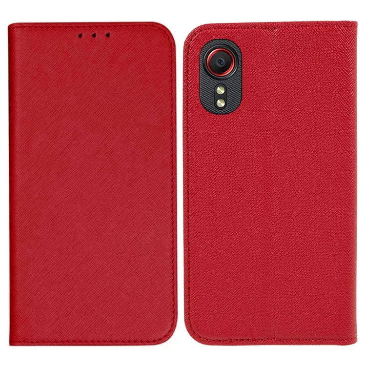 For Samsung Galaxy Xcover 5 Shockproof PU Leather Wallet Stand Case Cross Texture Phone Cover