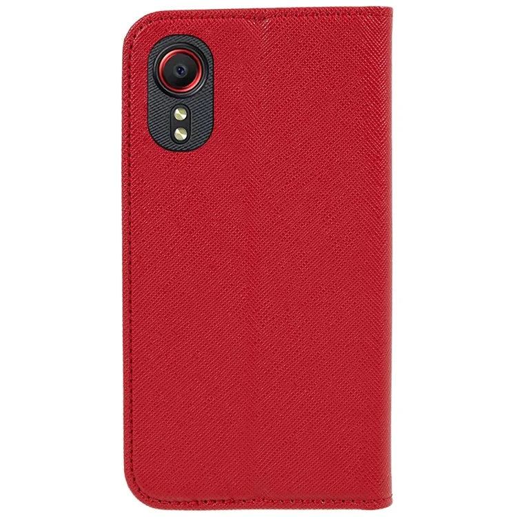 For Samsung Galaxy Xcover 5 Shockproof PU Leather Wallet Stand Case Cross Texture Phone Cover