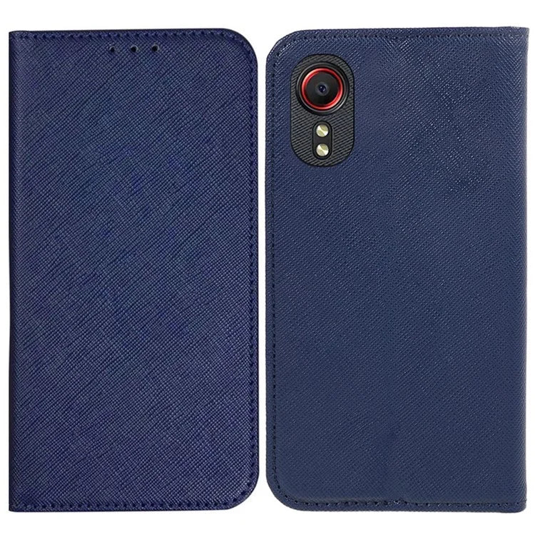 For Samsung Galaxy Xcover 5 Shockproof PU Leather Wallet Stand Case Cross Texture Phone Cover