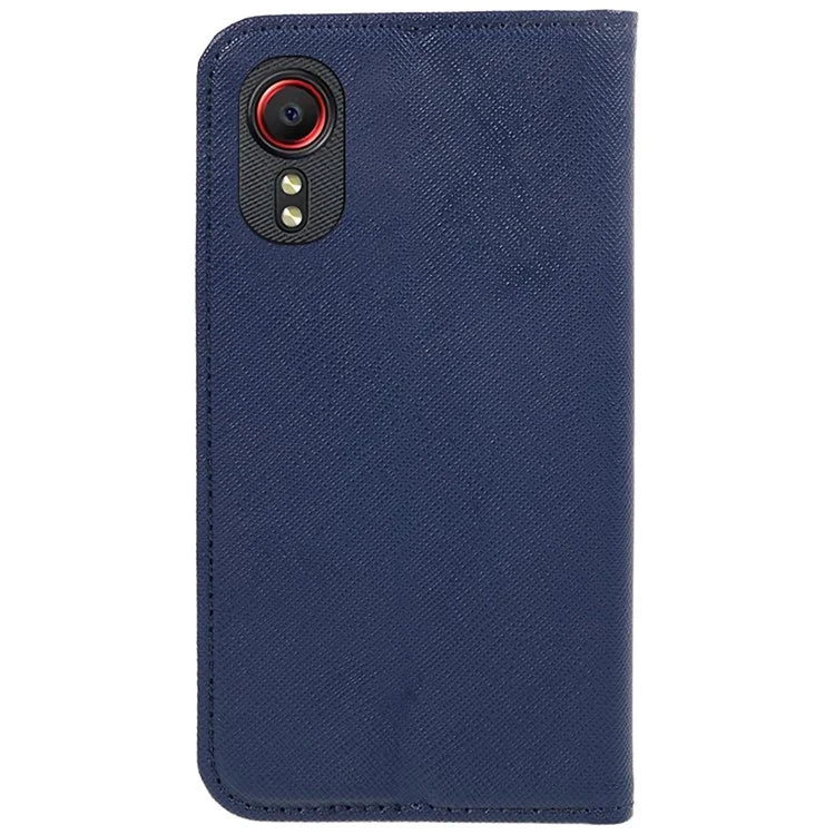 For Samsung Galaxy Xcover 5 Shockproof PU Leather Wallet Stand Case Cross Texture Phone Cover