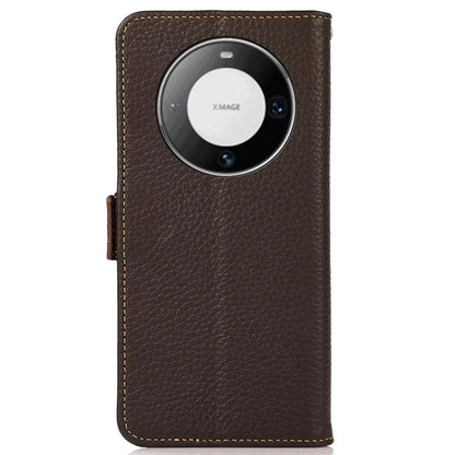 KHAZNEH For Huawei Mate 60 Case Wallet Stand RFID Blocking Genuine Cow Leather Phone Shell
