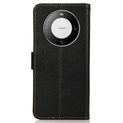 KHAZNEH For Huawei Mate 60 Case Wallet Stand RFID Blocking Genuine Cow Leather Phone Shell