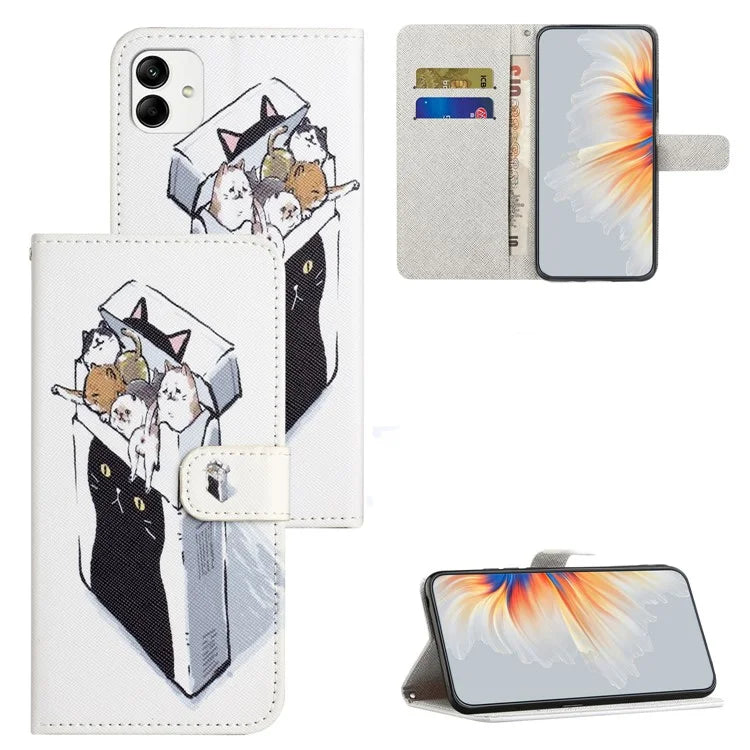 For Motorola Moto G54 5G Case Pattern Printing Anti-Drop PU Wallet Phone Case with Strap