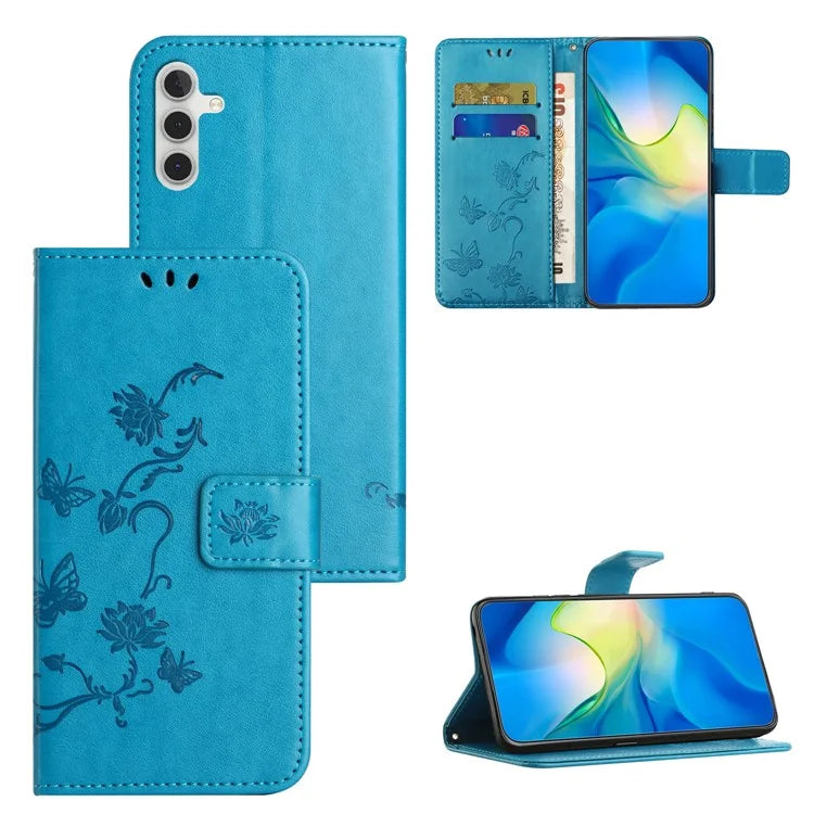 For Samsung Galaxy A05s 4G Case Butterfly Flower Imprinted Anti-drop Leather Phone Cover