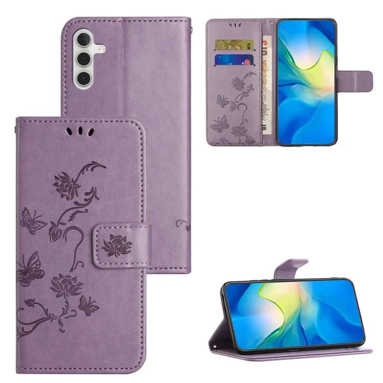 For Samsung Galaxy A05s 4G Case Butterfly Flower Imprinted Anti-drop Leather Phone Cover