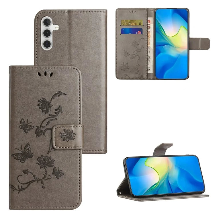For Samsung Galaxy A05s 4G Case Butterfly Flower Imprinted Anti-drop Leather Phone Cover