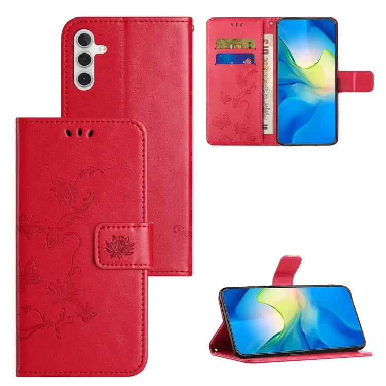 For Samsung Galaxy A05s 4G Case Butterfly Flower Imprinted Anti-drop Leather Phone Cover