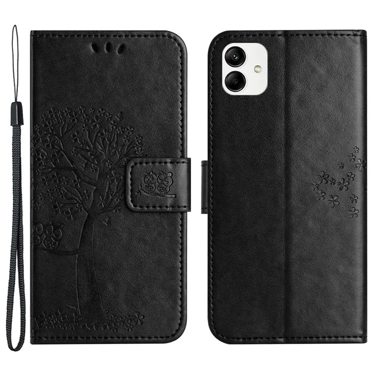 For Samsung Galaxy A05 4G Case Owl Tree Imprinted Leather Phone Cover with Wallet