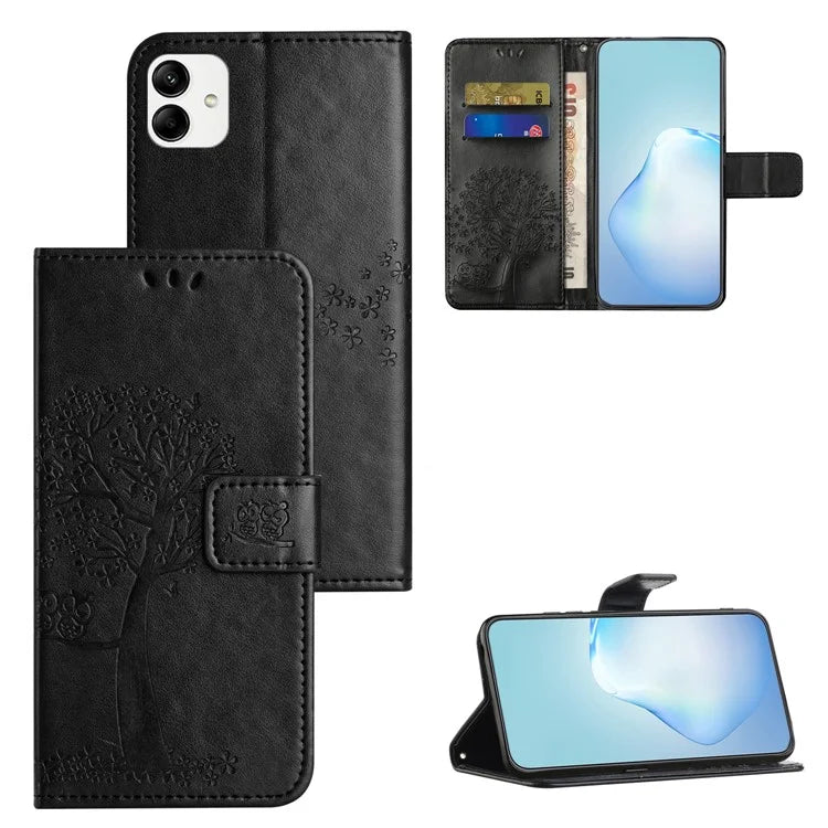 For Samsung Galaxy A05 4G Case Owl Tree Imprinted Leather Phone Cover with Wallet